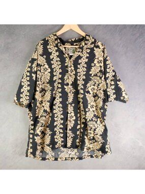 KY'S Shirt Men's XXL Black Floral Hawaiian Aloha Cotton Made in Hawaii